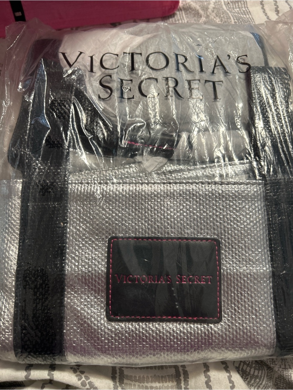 Victoria's Secret Metallic Silver Tote with Black Accents - Picture 2 of 4